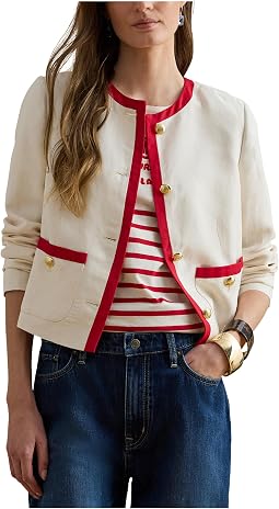 Two-Tone Linen-Blend Twill Blazer