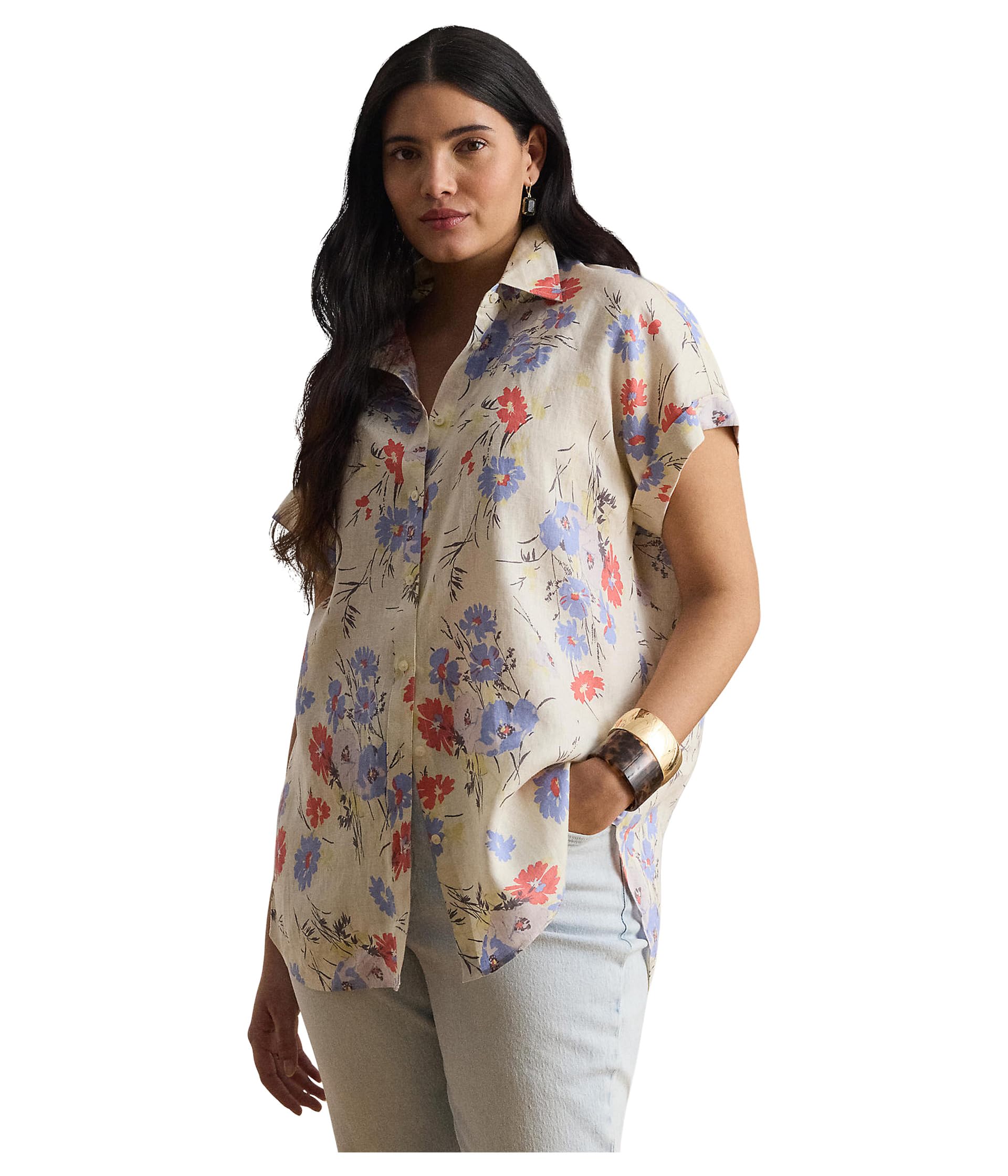 Plus Size Relaxed Fit Floral Short Sleeve Shirt