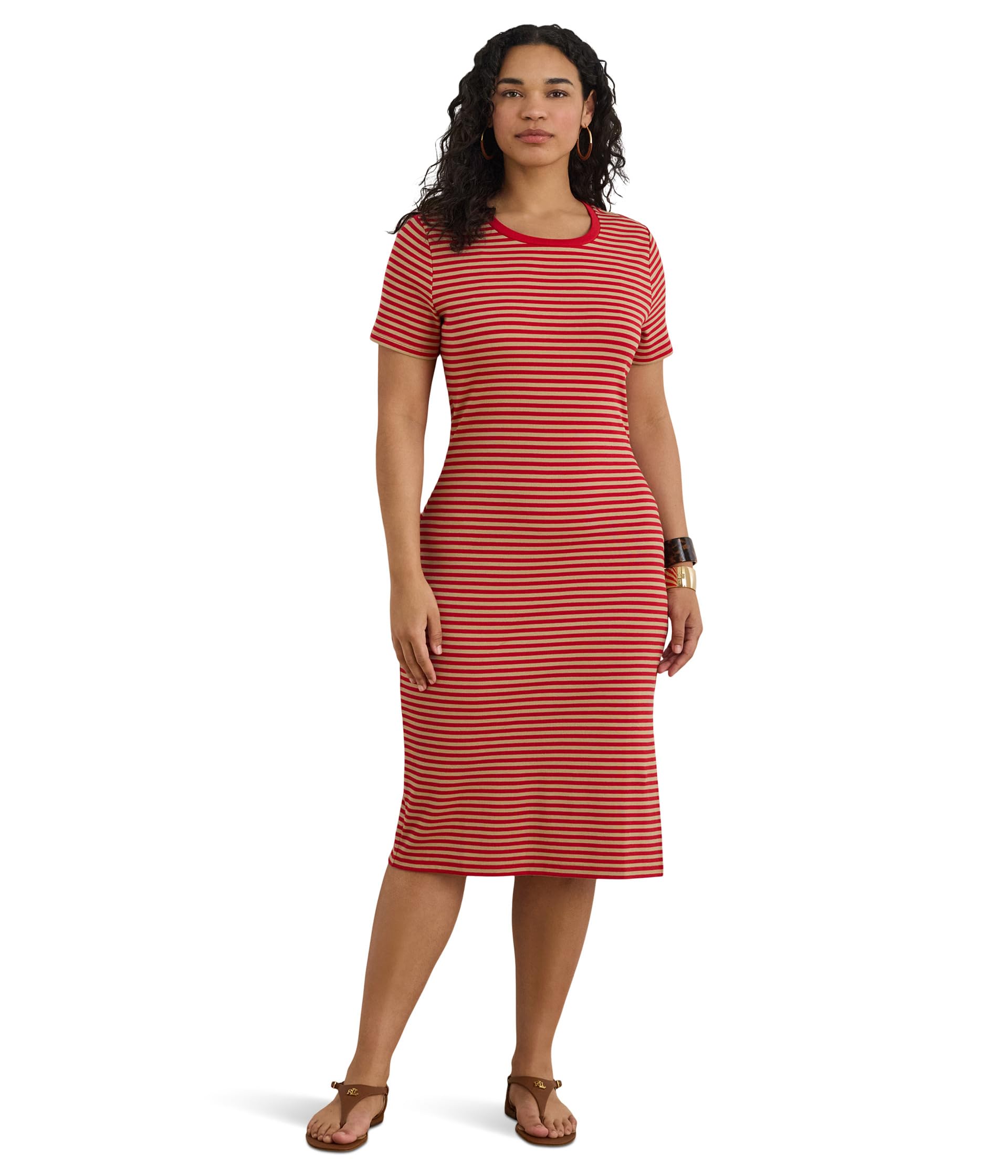 Petite Striped Cotton-Blend Ribbed Tee Dress