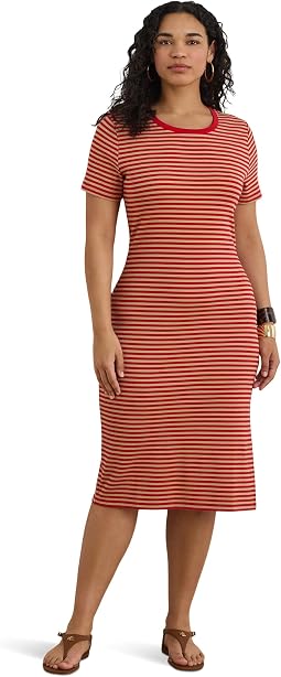 Женское полосатое трикотажное платье Petite Striped Cotton-Blend Ribbed Tee Dress