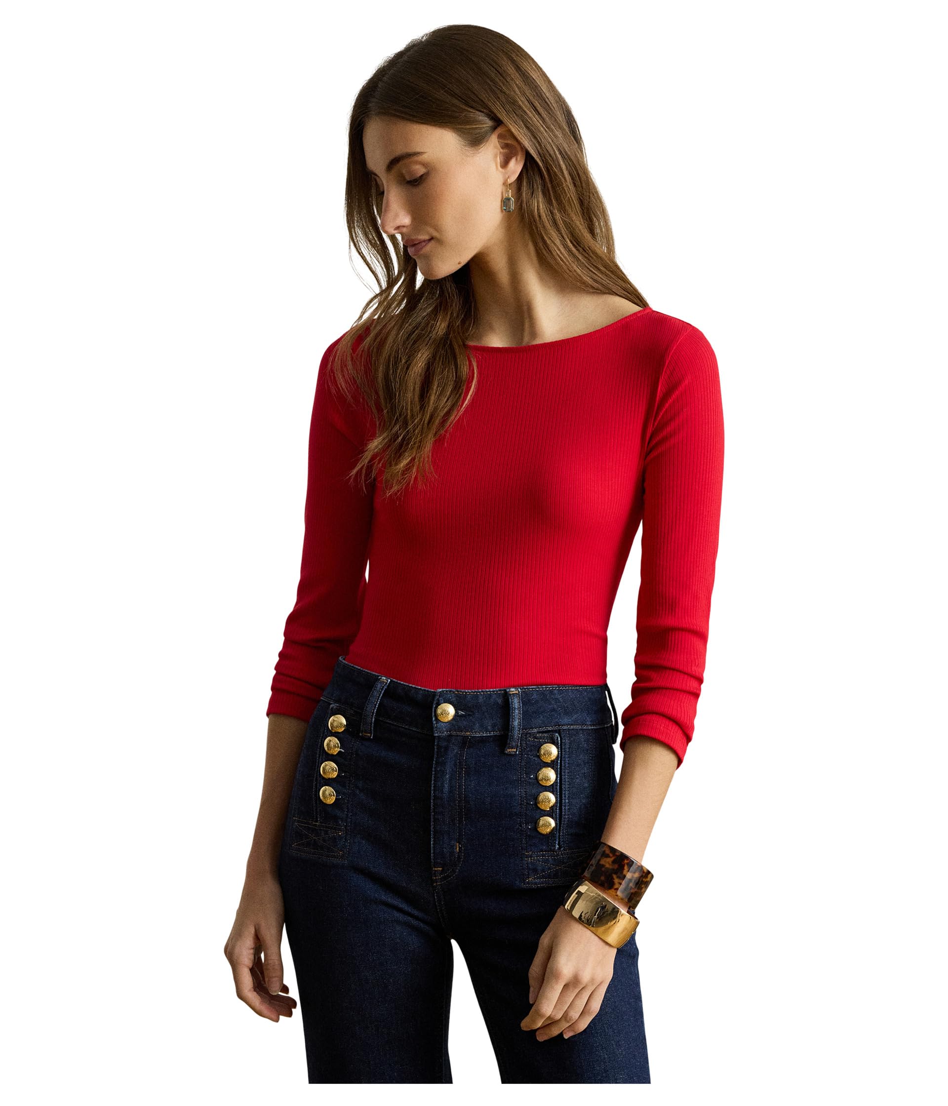 Футболка Petite Rib-Knit Cotton-Blend Boatneck
