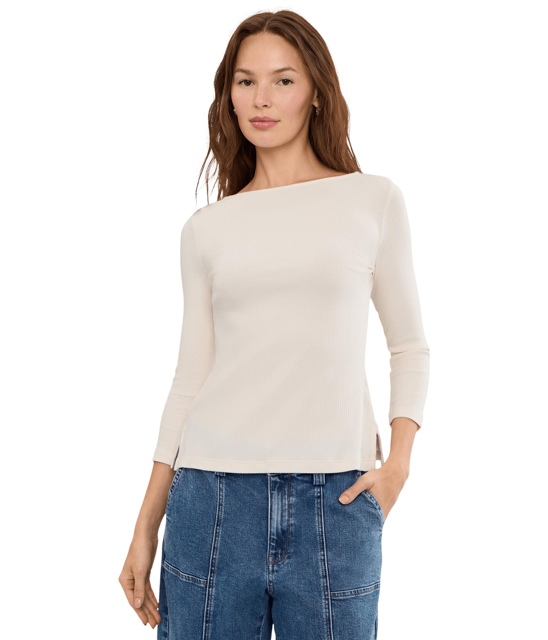 Petite Rib-Knit Cotton-Blend Boatneck Tee