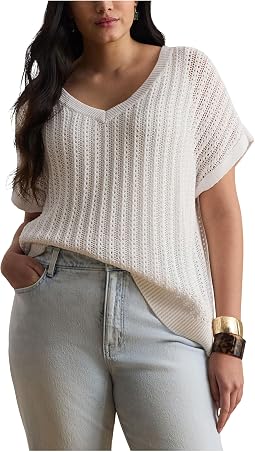 Свитер Plus Size Cotton-blend Mesh с коротким рукавом