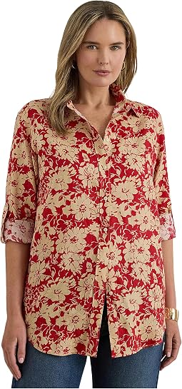 Женская льняная рубашка Plus Size Relaxed Fit Floral