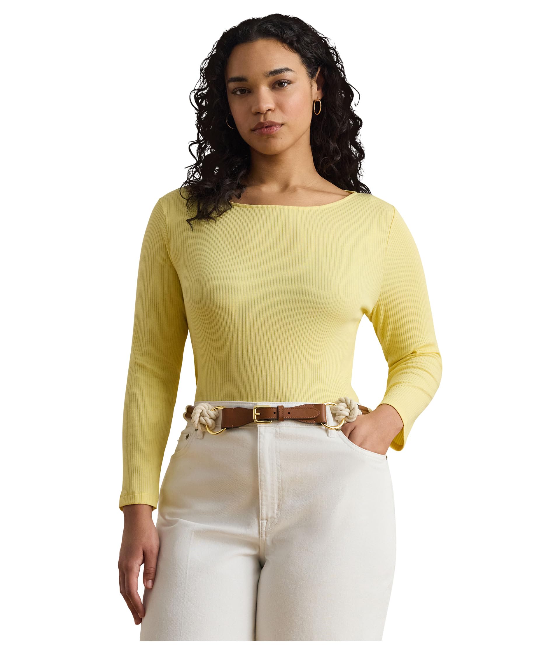 Plus Size Rib-Knit Cotton-Blend Boatneck Tee