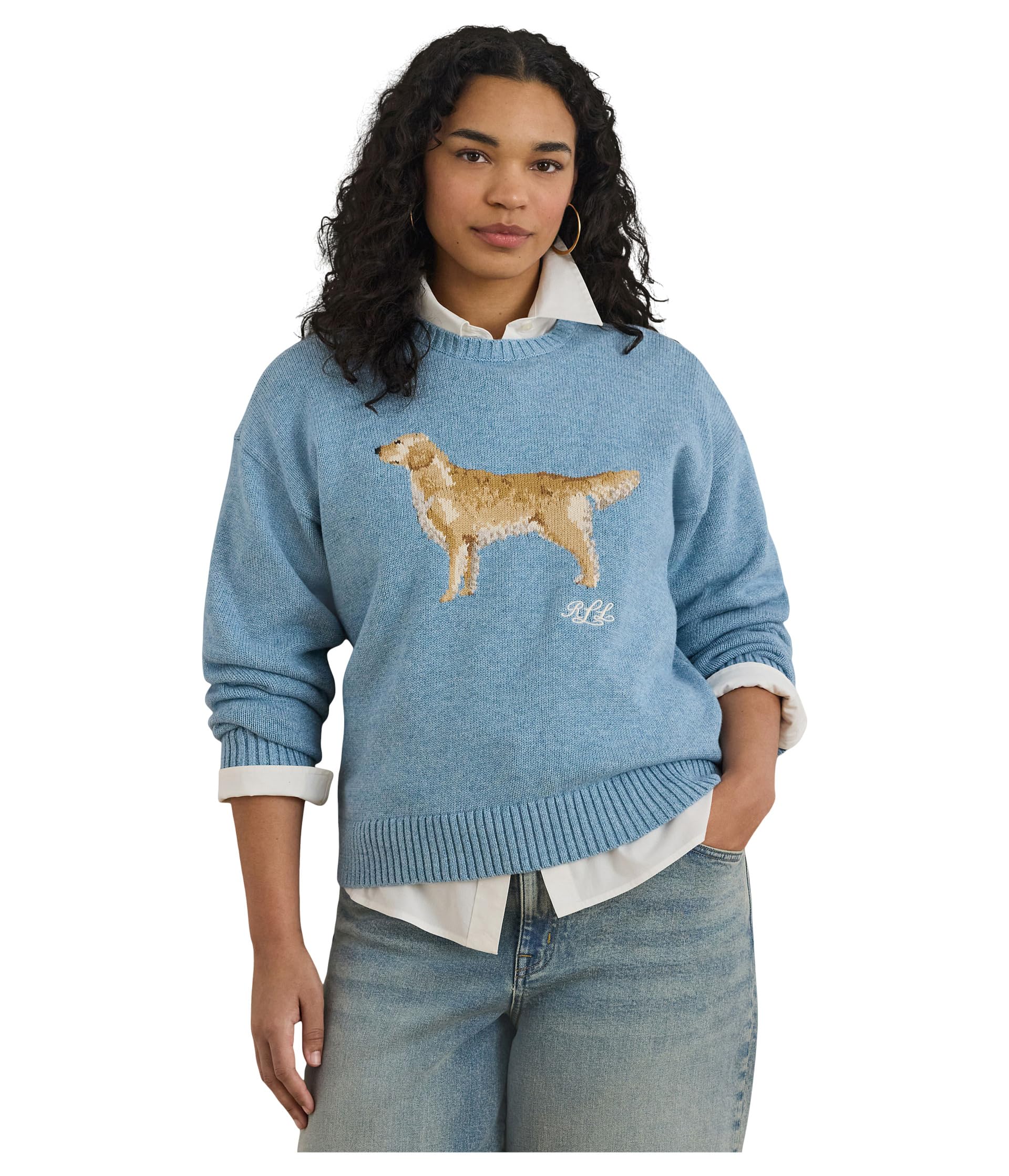 Plus Size Intarsia-Knit Golden Retriever Sweater