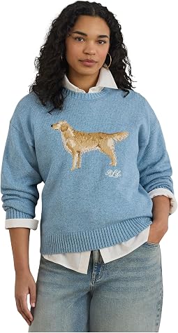 Plus Size Intarsia-Knit Golden Retriever Sweater