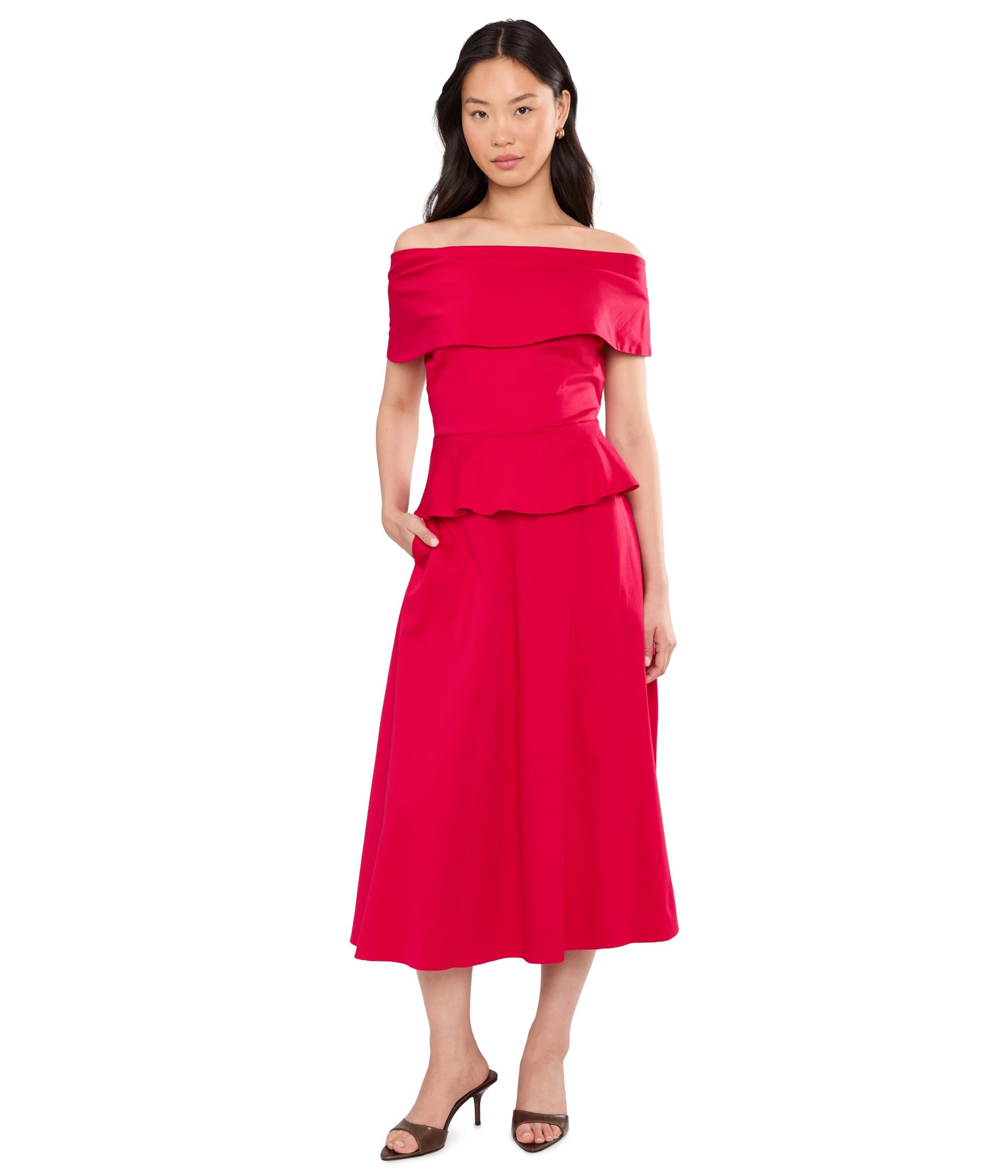Платье миди Calvin Klein Off-the-Shoulder Dropwaist Cotton