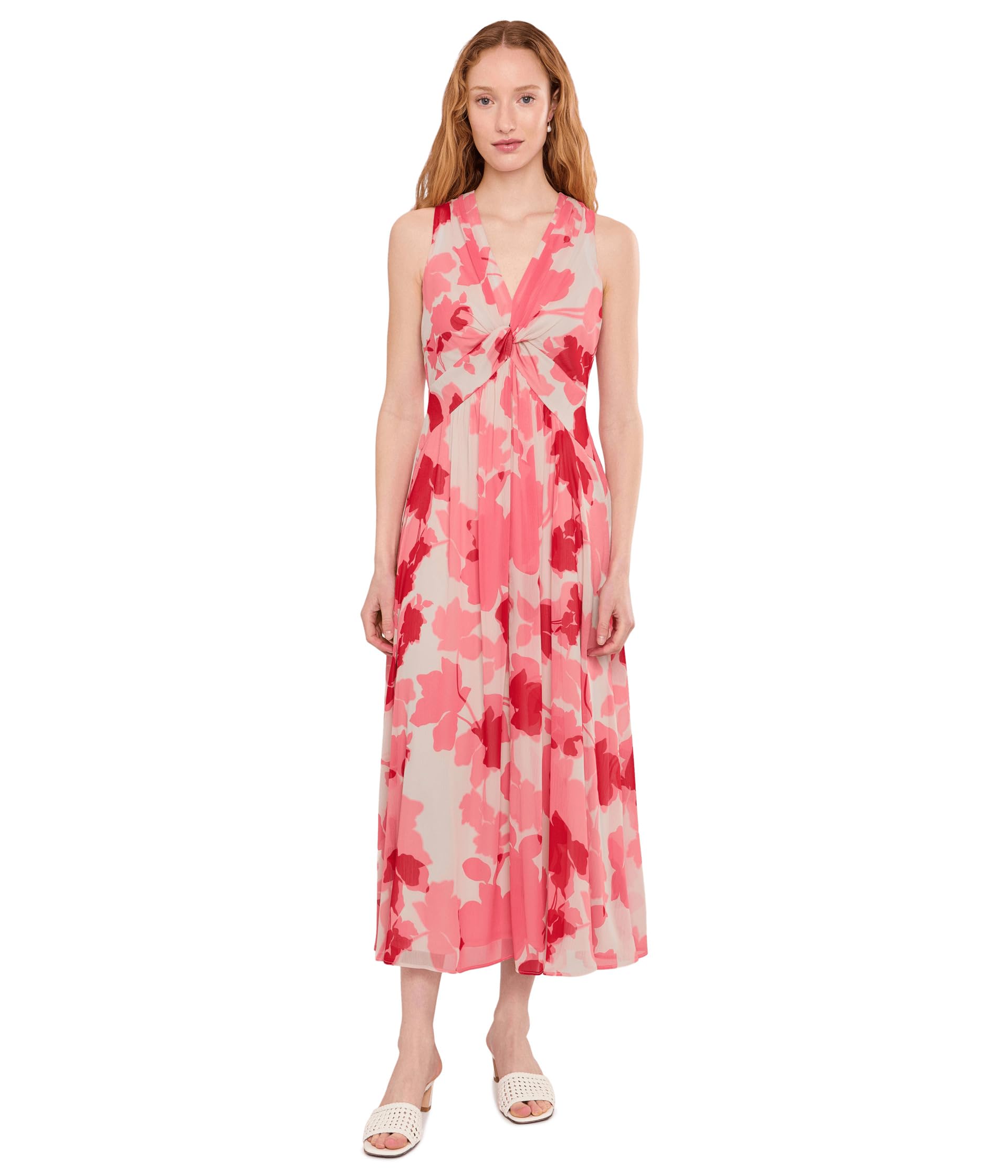 Sleeveless Twist Front Floral Chiffon Midi