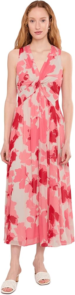 Sleeveless Twist Front Floral Chiffon Midi
