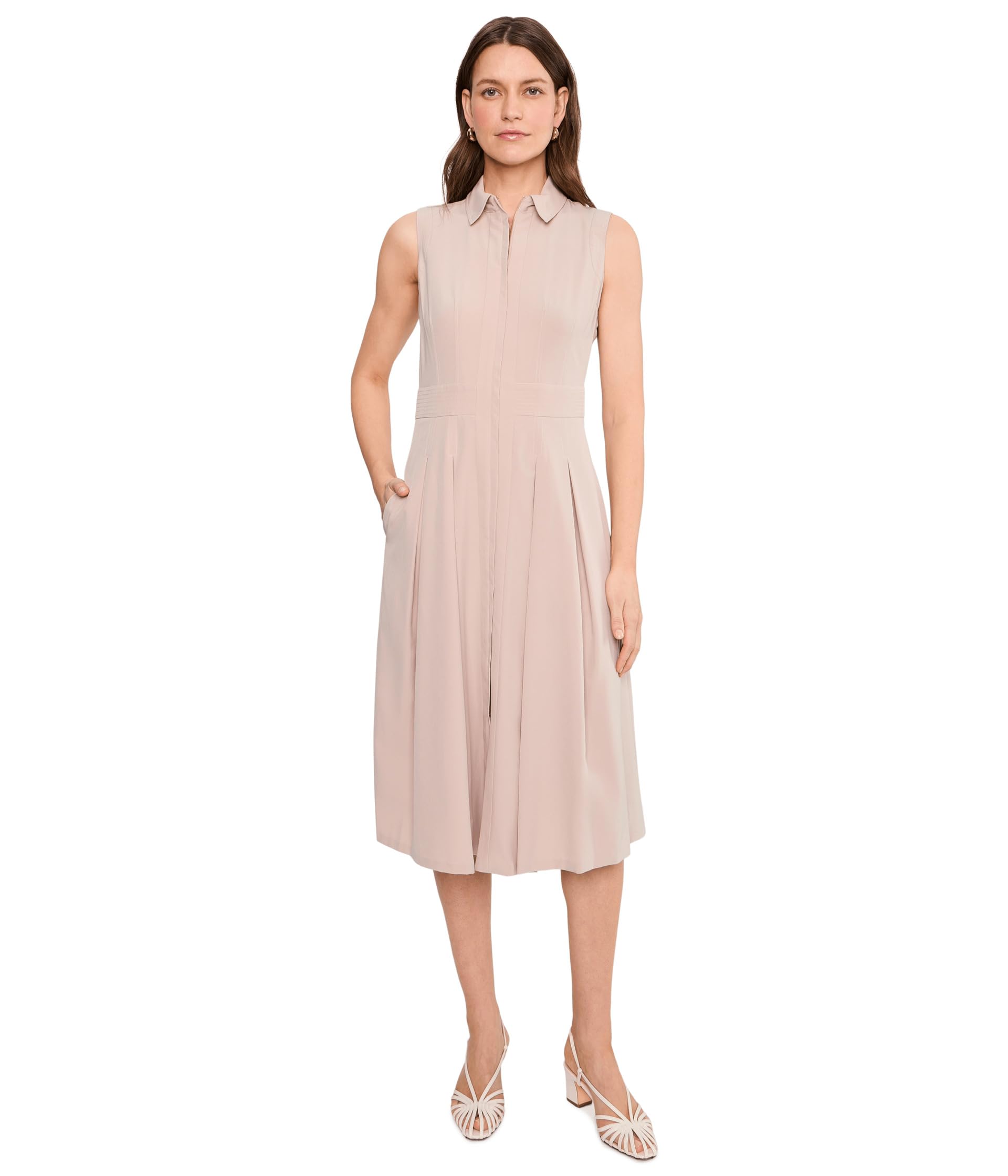 Sleeveless Collar Neck Pleated Commuter Midi