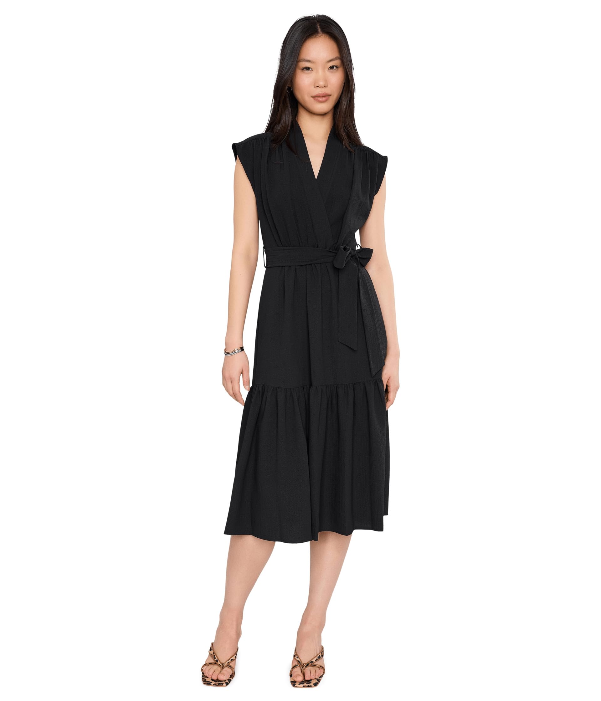 Cap Sleeve Gauze Self Tie Midi Dress