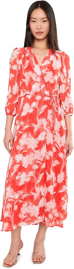 Платье midi Calvin Klein Long Sleeve Floral Chiffon Self Tie