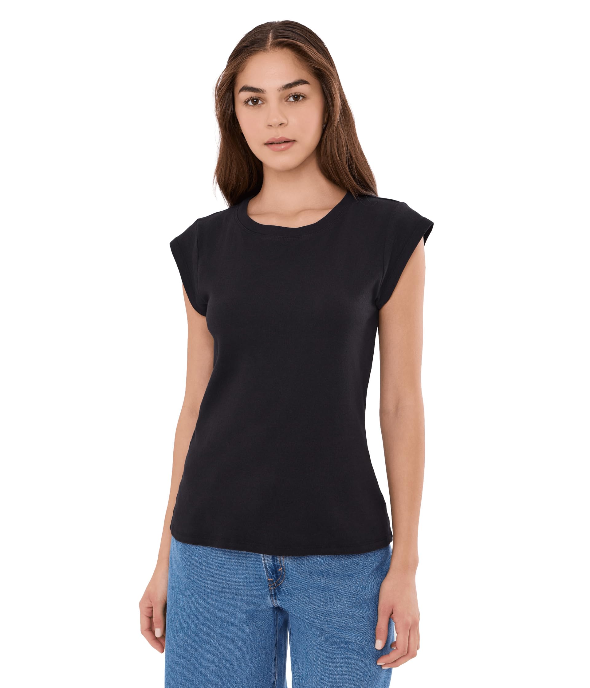 Cap Sleeve футболка с открытым круглым вырезом