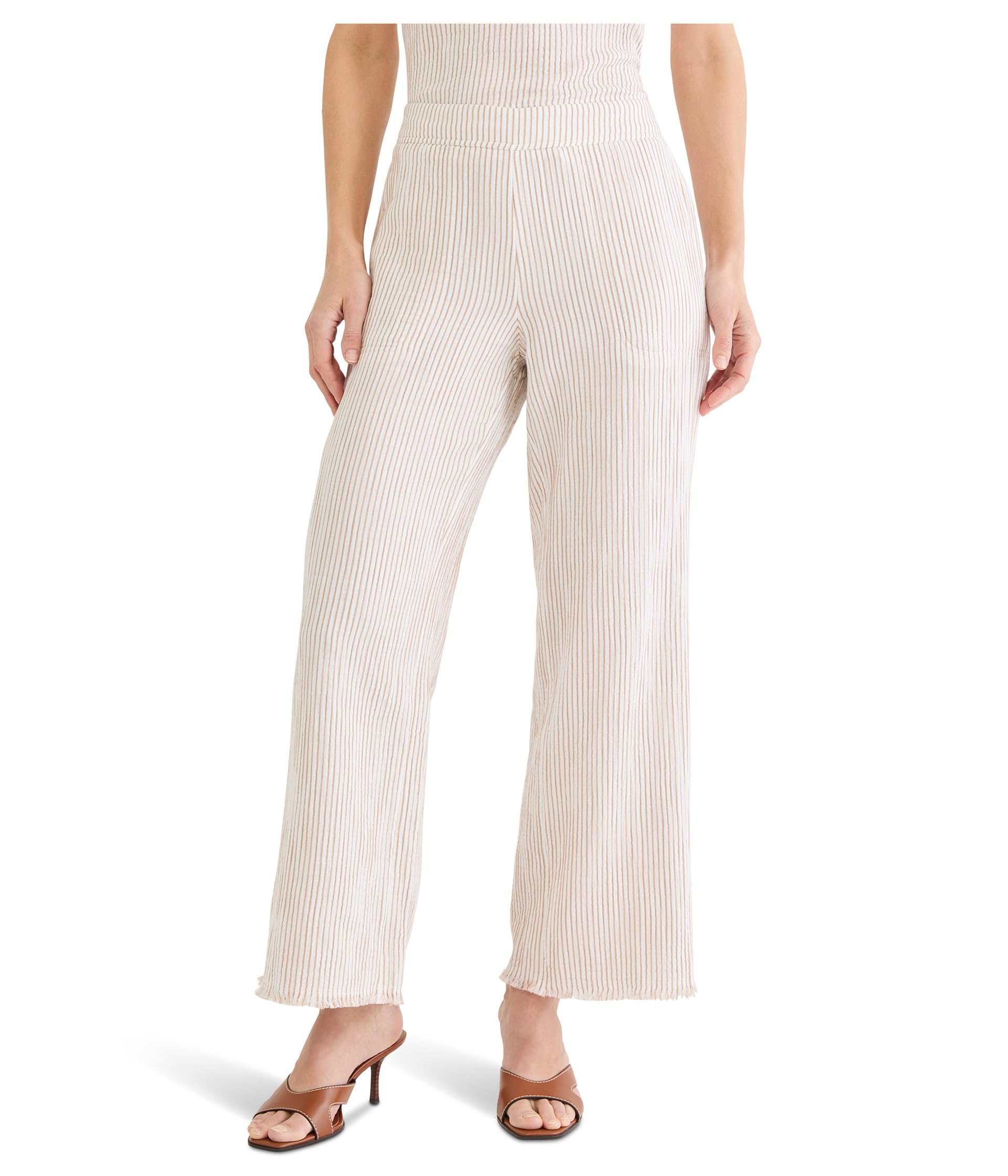 Petite Pinstripe Gauze Wide Leg Pants