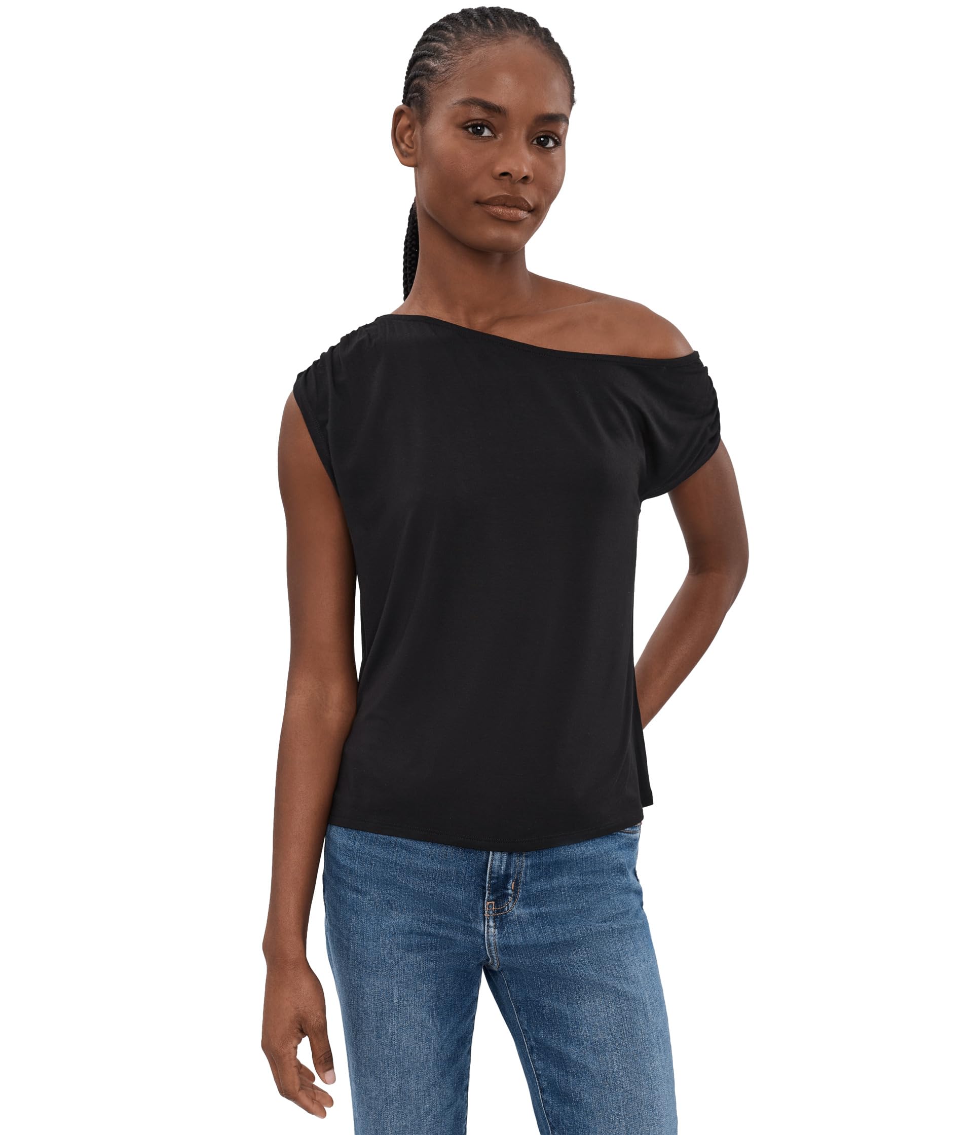Женский трикотажный топ Petite Short Sleeve Asymmetric Off-Shoulder