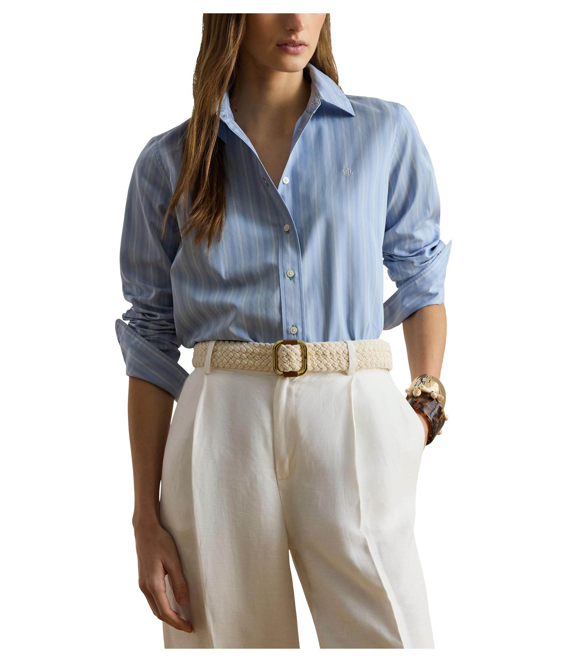 Petite Classic Fit Striped Broadcloth Shirt