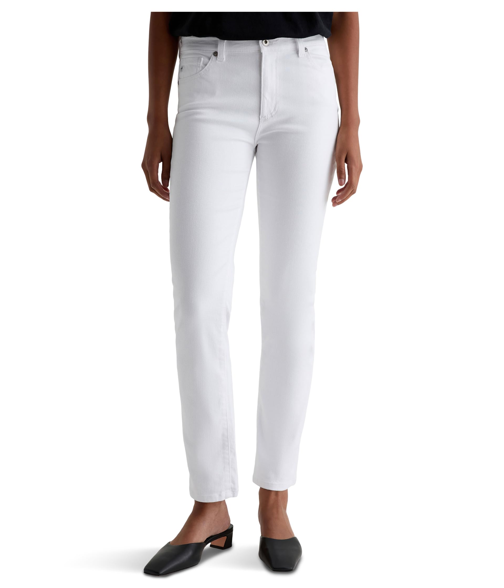 Mari Mid-Rise Slim Straight Jeans in White