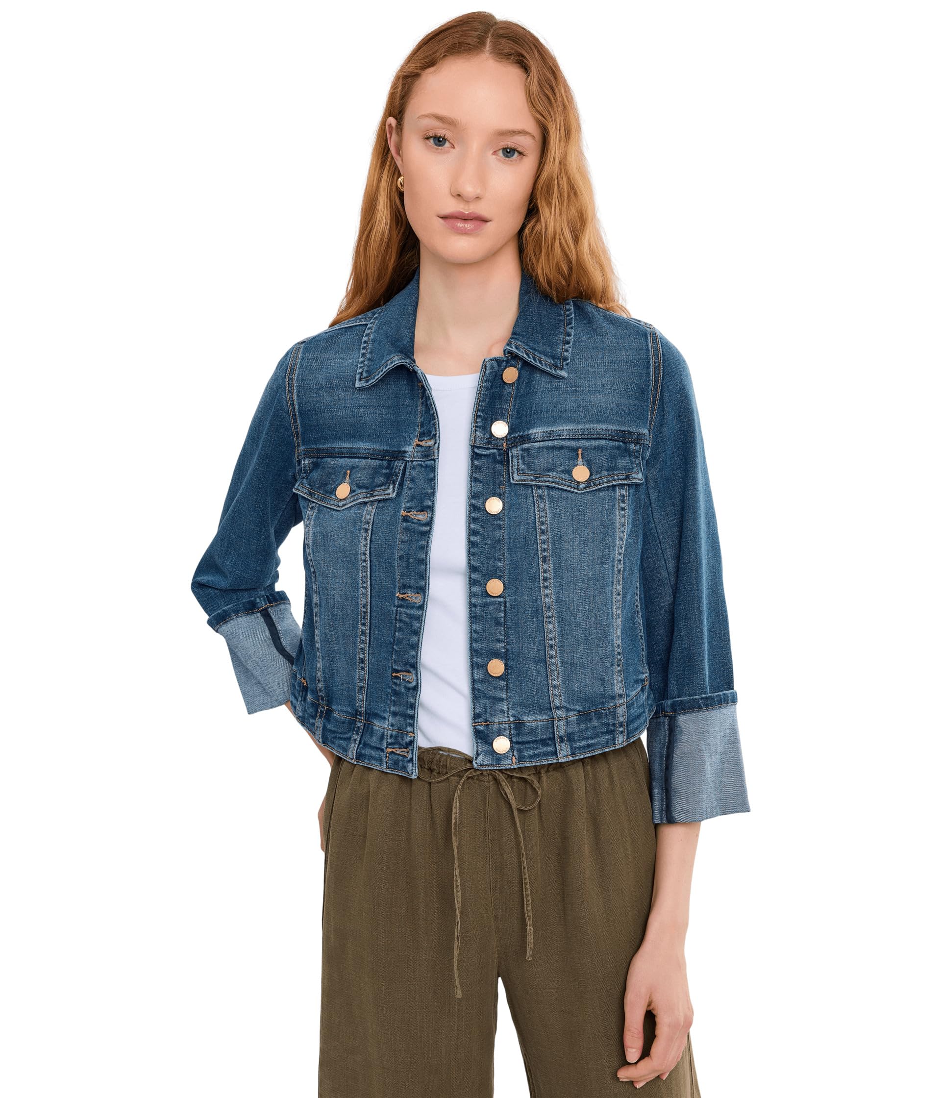 Petite Bracelet Length High Cuff Trucker Jeans Jacket