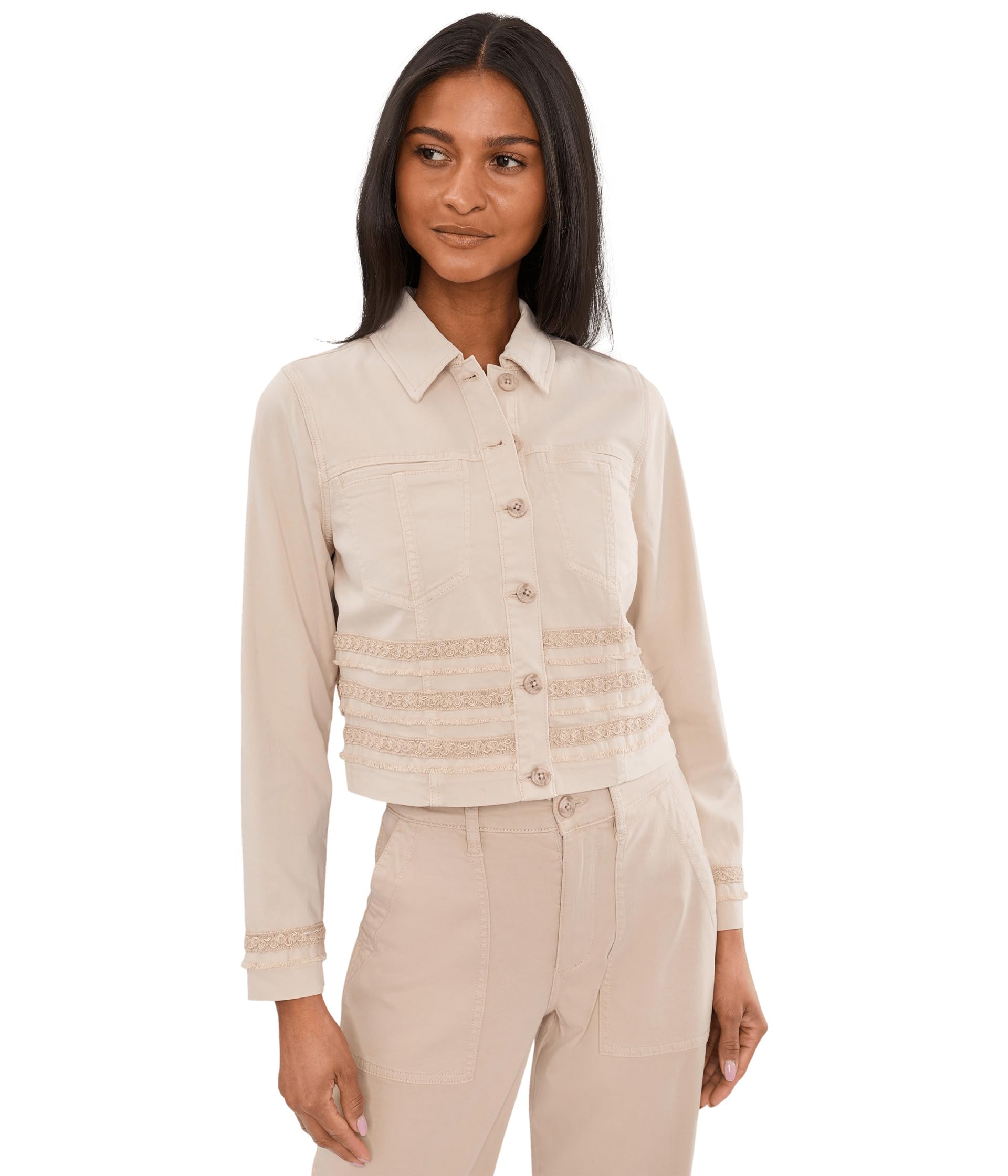 Petite Trucker Jacket with Fray and Lace