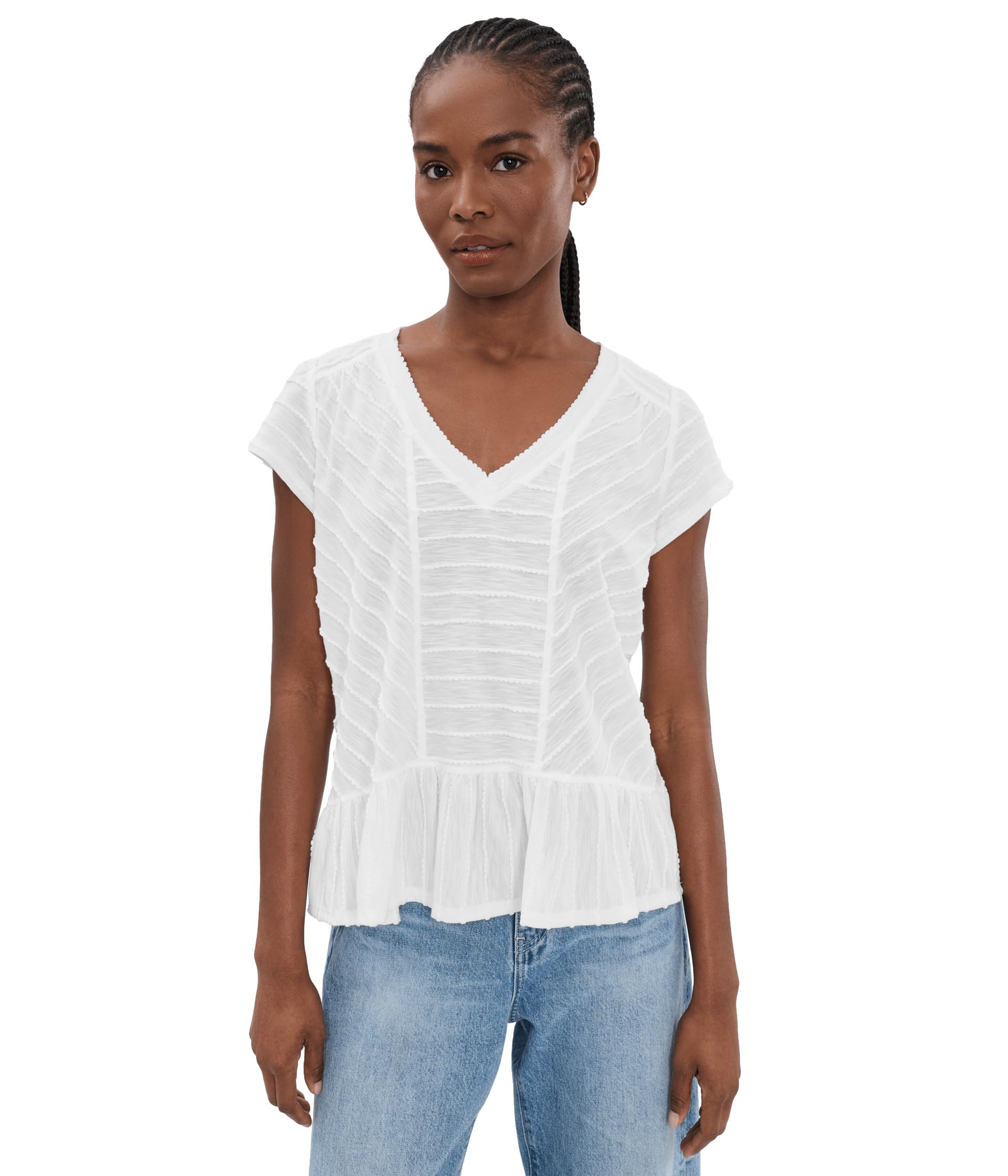 Женский трикотажный топ Petite Short Sleeve V-Neck с деталями Miter
