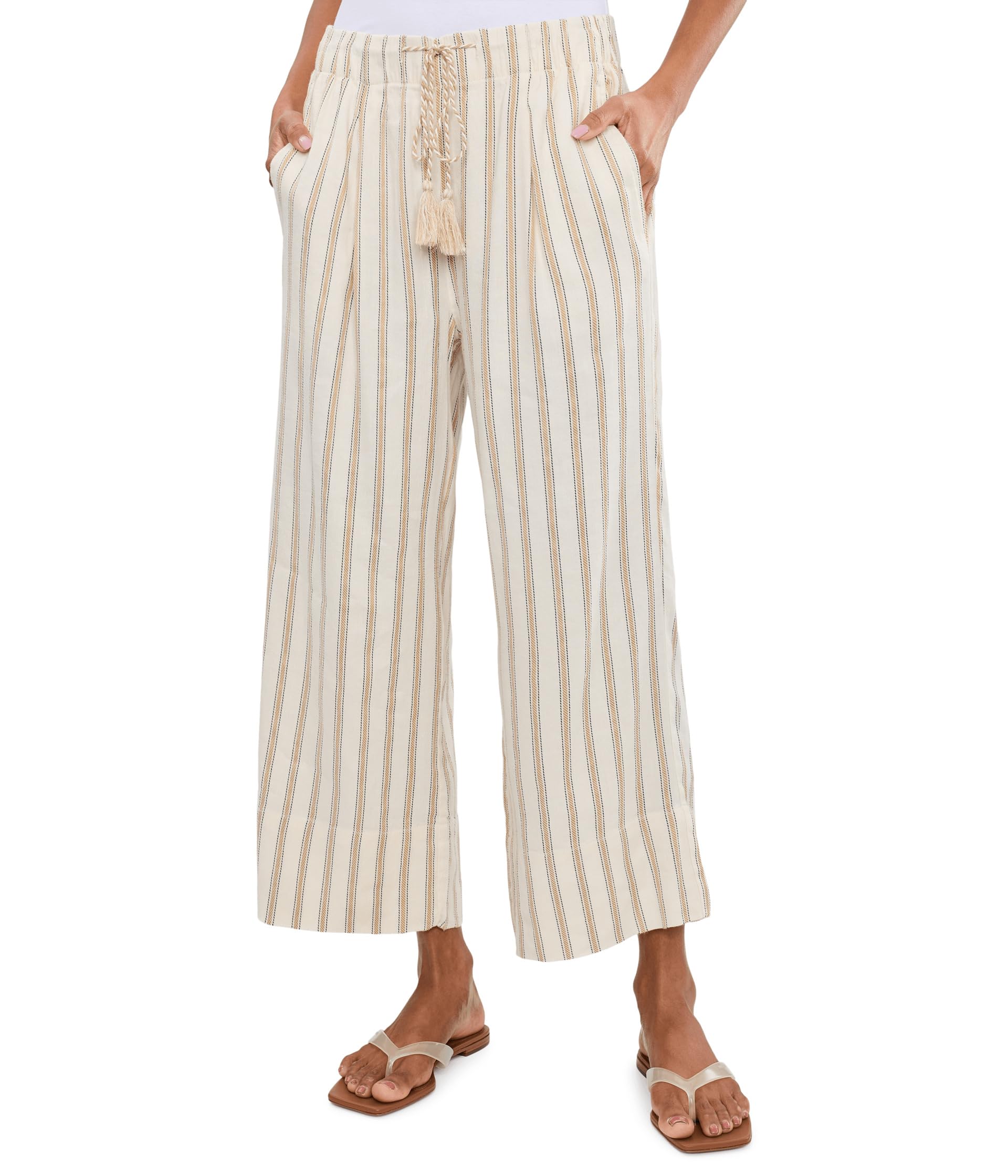 Petite Mid-Rise Pull-On Wide Leg Crop Trousers