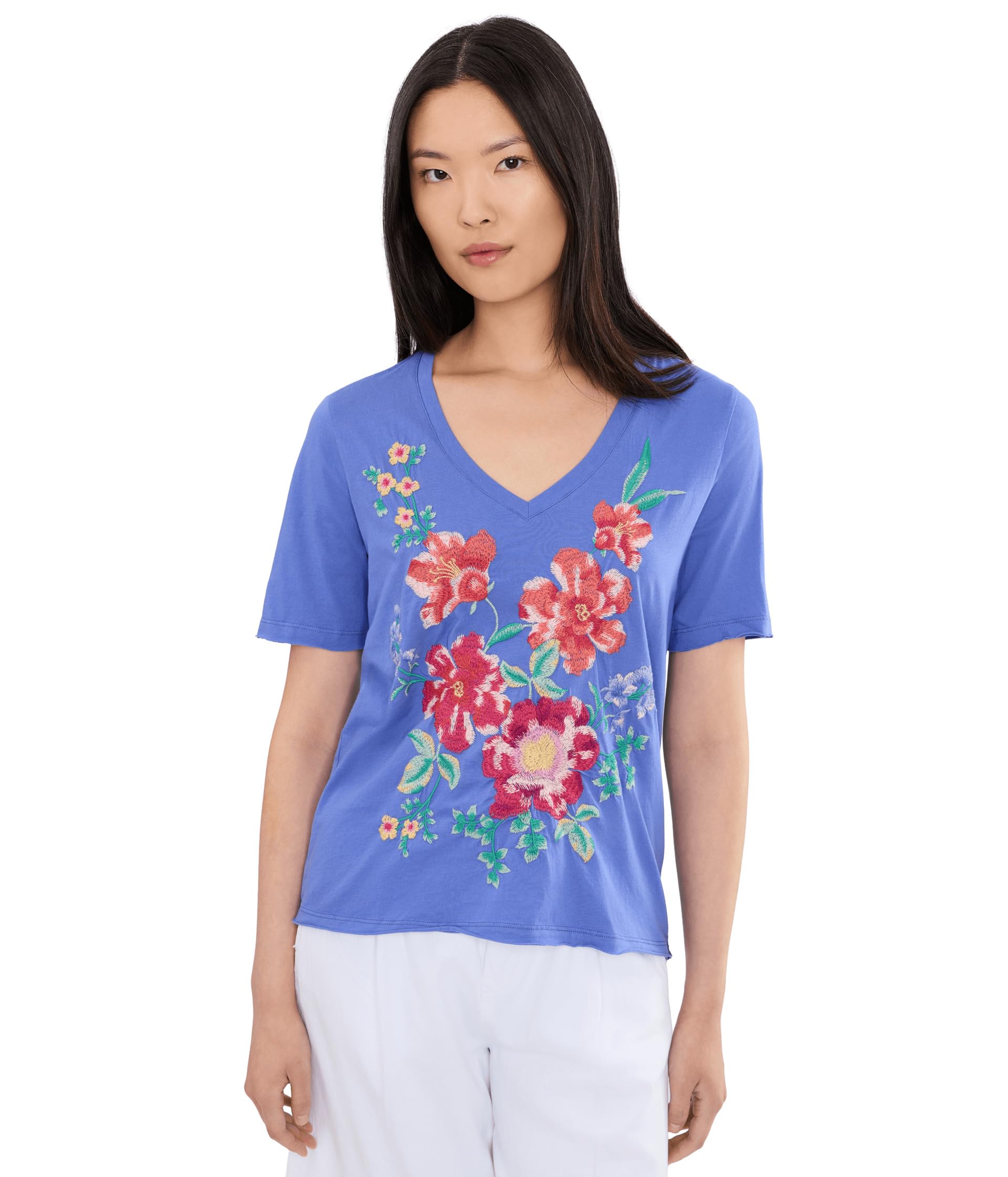 Raw Hem V-Neck Tee - Celiora