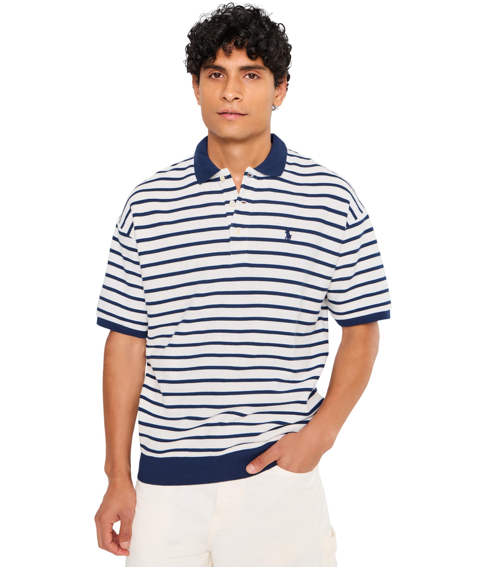 Relaxed Fit Striped Textured Polo Shirt