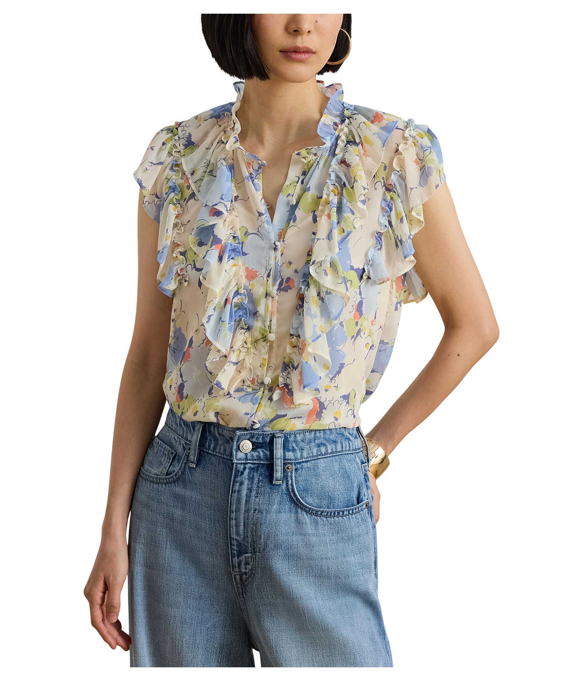 Рубашка Georgette с цветочным узором и отделкой Ruffle-Trim