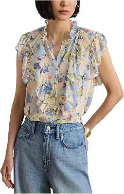 Рубашка Georgette с цветочным узором и отделкой Ruffle-Trim