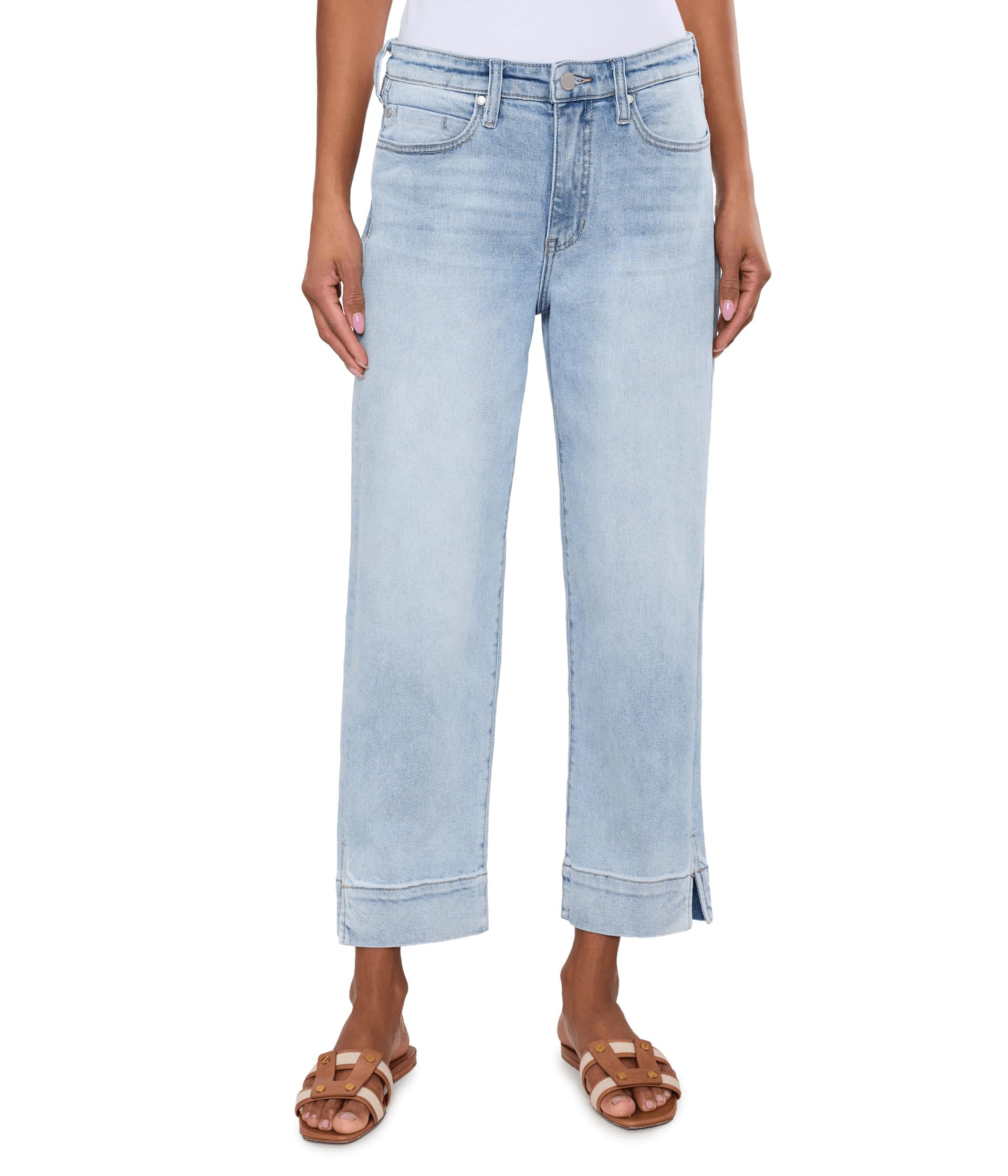 Kennedy Mid-Rise Crop Straight Jeans with Wide Hem and Slit 26.5in Inseam