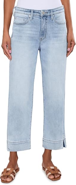Kennedy Mid-Rise Crop Straight Jeans with Wide Hem and Slit 26.5in Inseam
