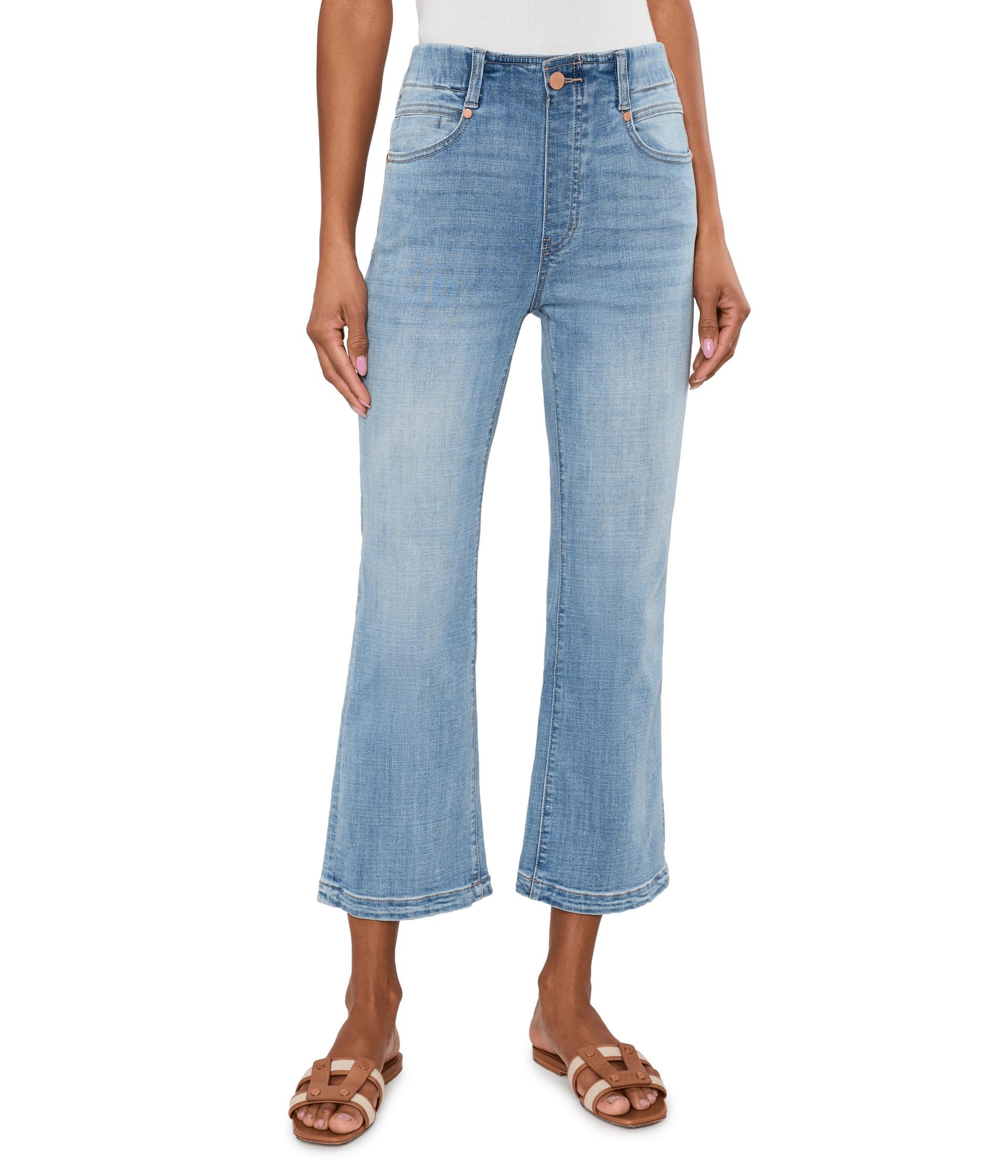 Gia Glider Pull-On Mid-Rise Crop Flare Jeans with Tulip Back Slit 25.5in Inseam