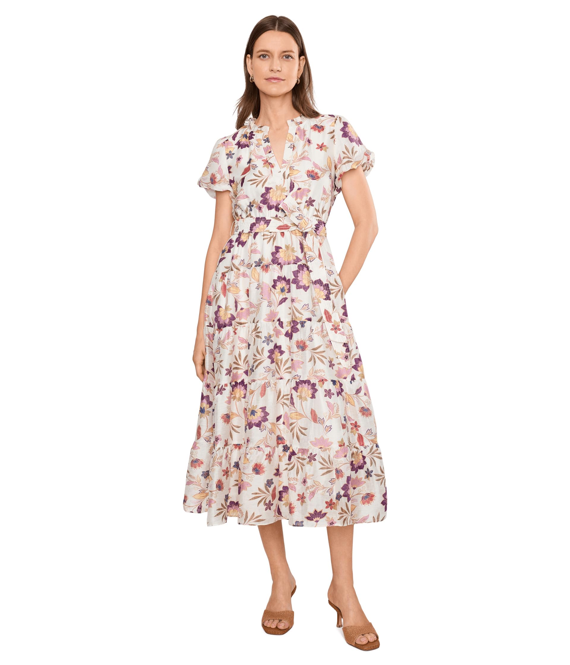 Vince Camuto Женское платье Midi Notch Neck с пышными рукавами