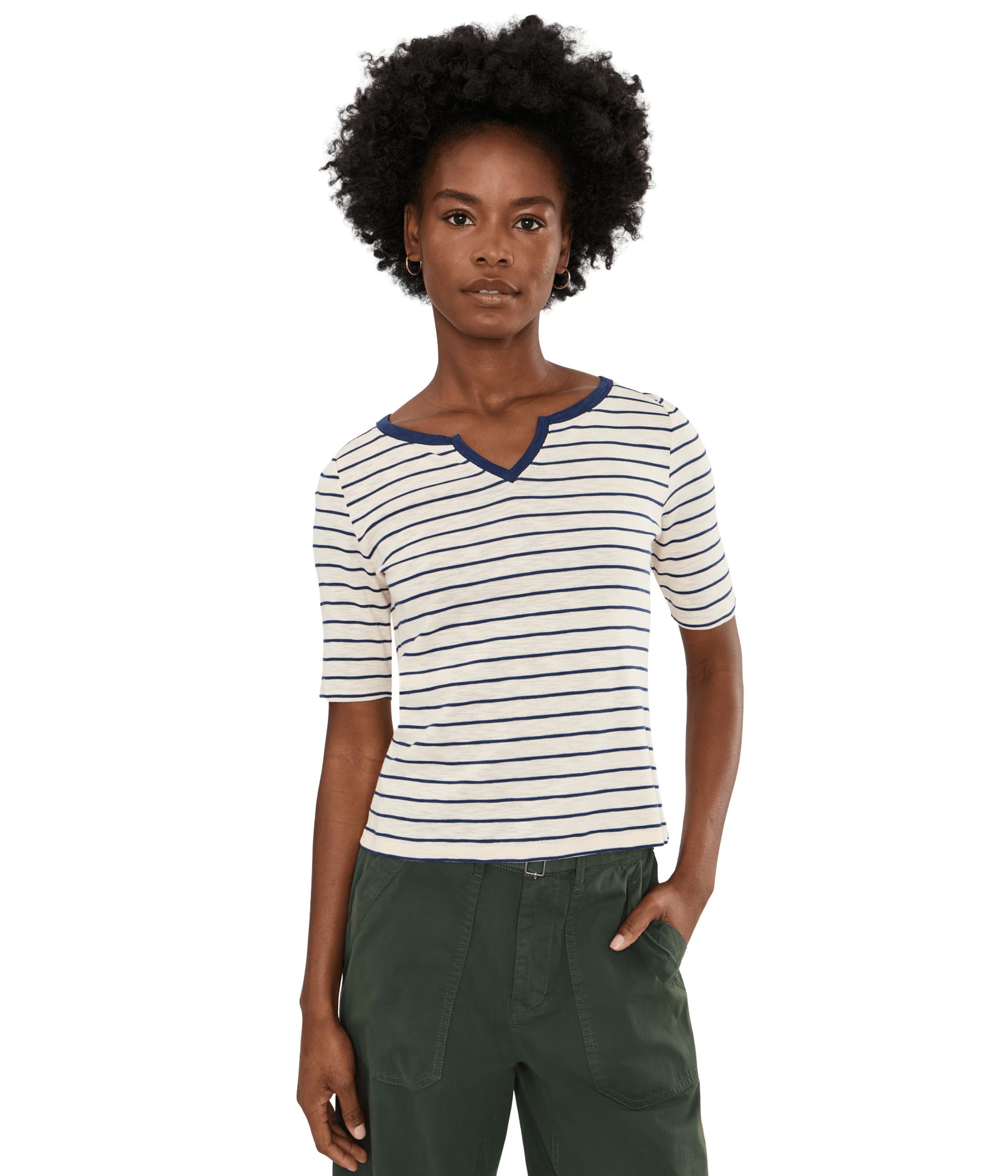 Nzt Elbow Sleeve Stripe Notch Tee