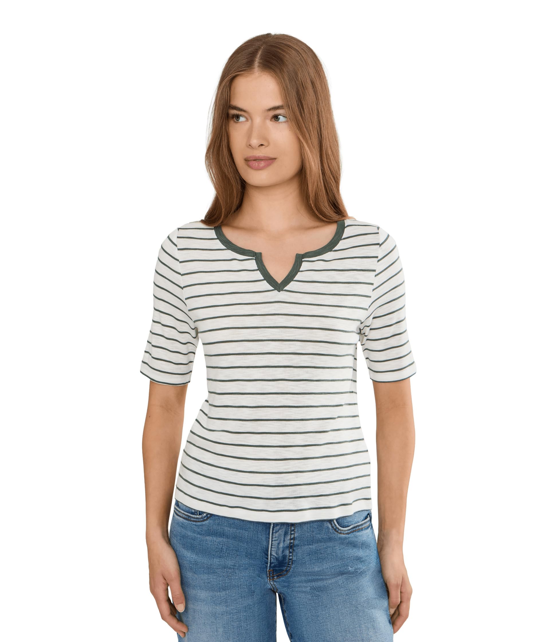 Petite NZT Elbow Sleeve Stripe Notch Tee