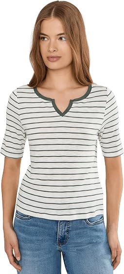 Petite NZT Elbow Sleeve Stripe Notch Tee