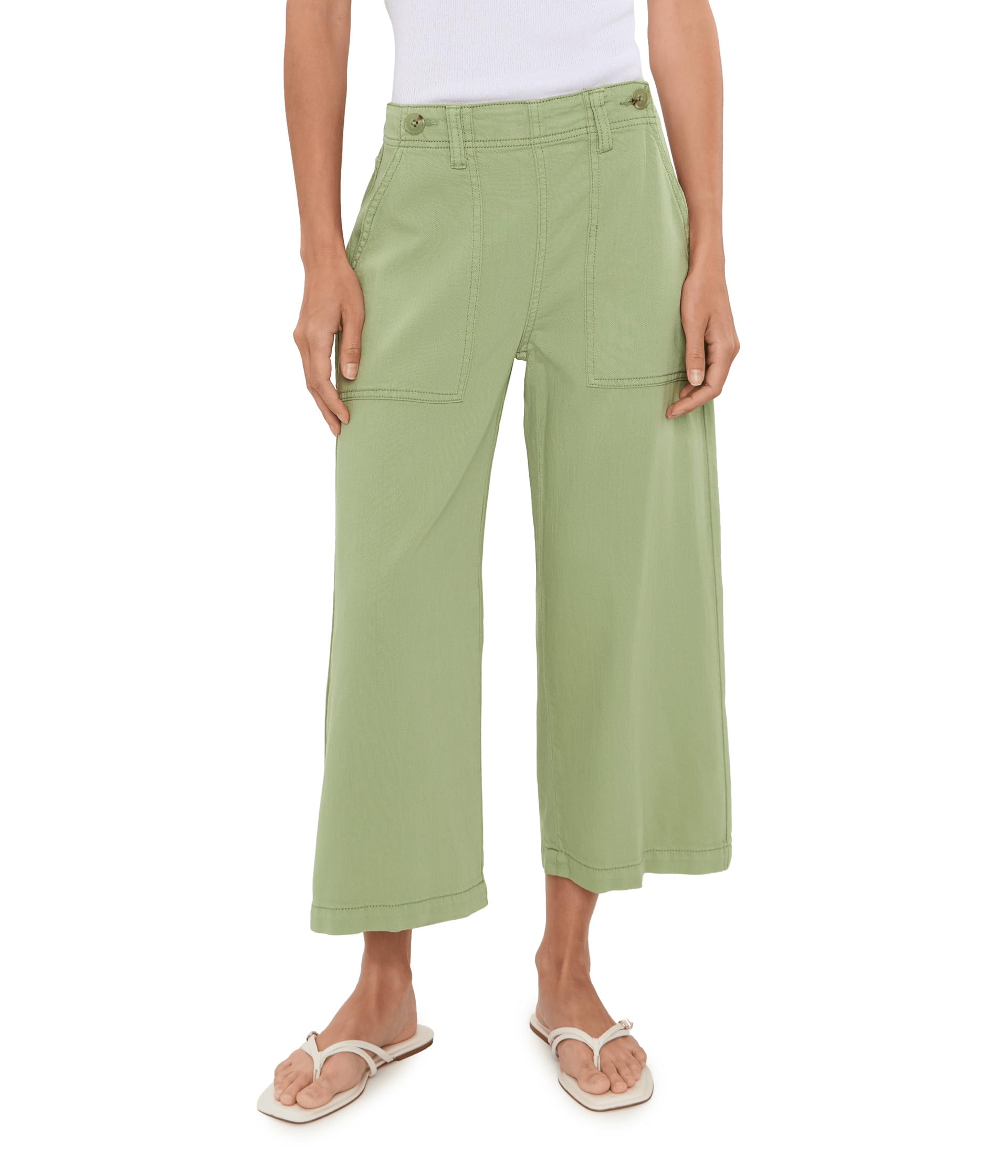 Petite Mid-Rise Utility Crop Wide Leg Pants