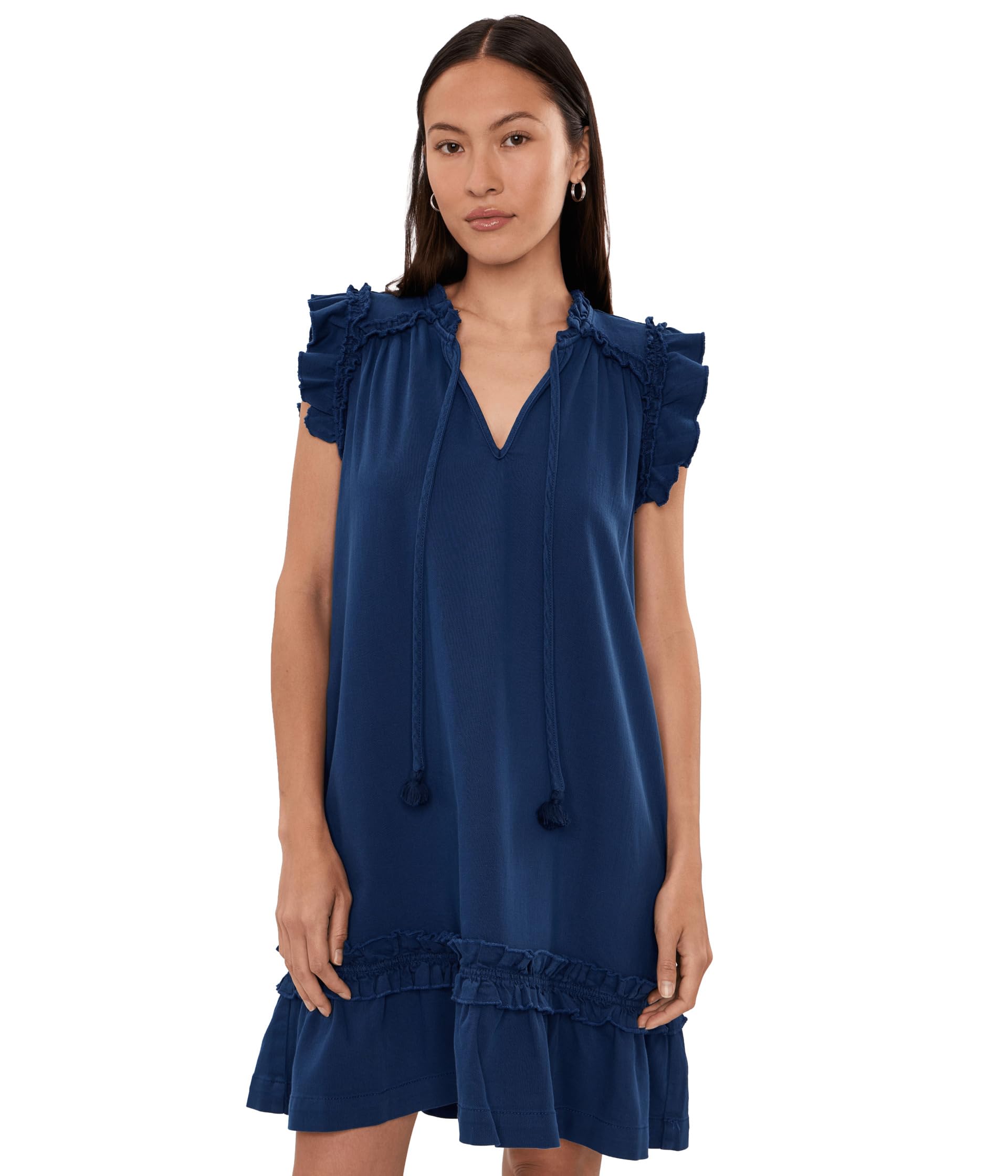 Petite Flutter Sleeve Ruffled Dress