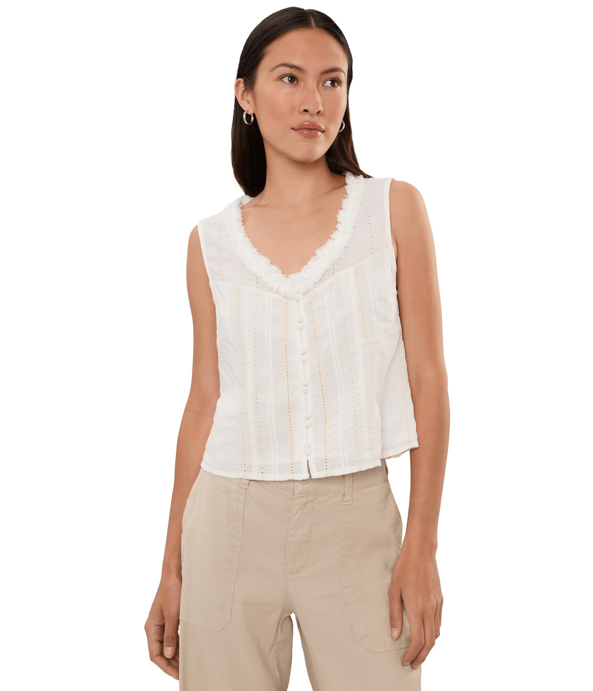 Petite Sleeveless Pintucked Woven Top with Ruffles