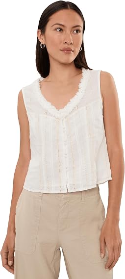 Petite Sleeveless Pintucked Woven Top with Ruffles