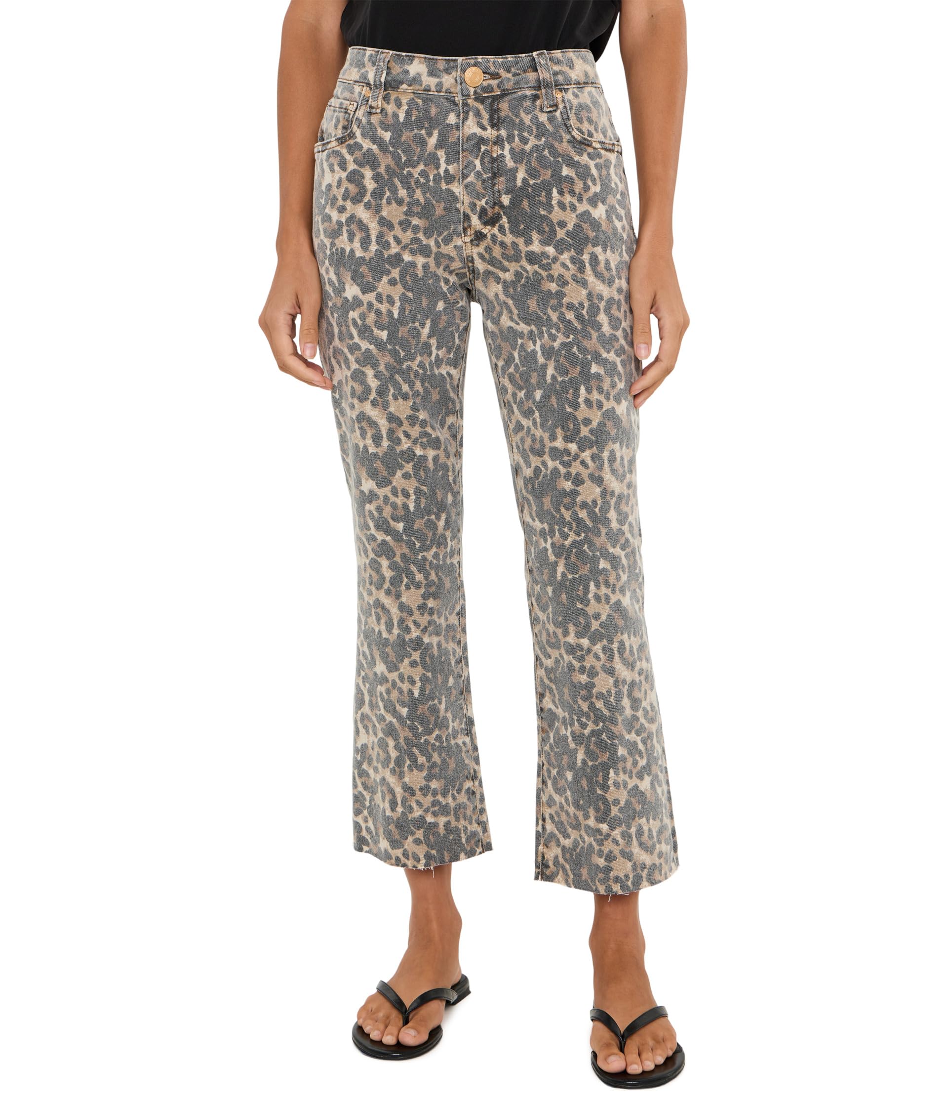 Petite Kelsey High-Rise Flare with Raw Hem in Tan/Brown