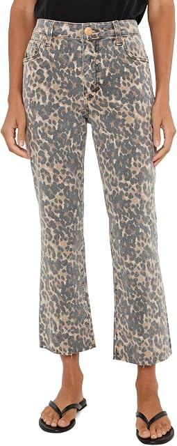 Petite Kelsey High-Rise Flare with Raw Hem in Tan/Brown
