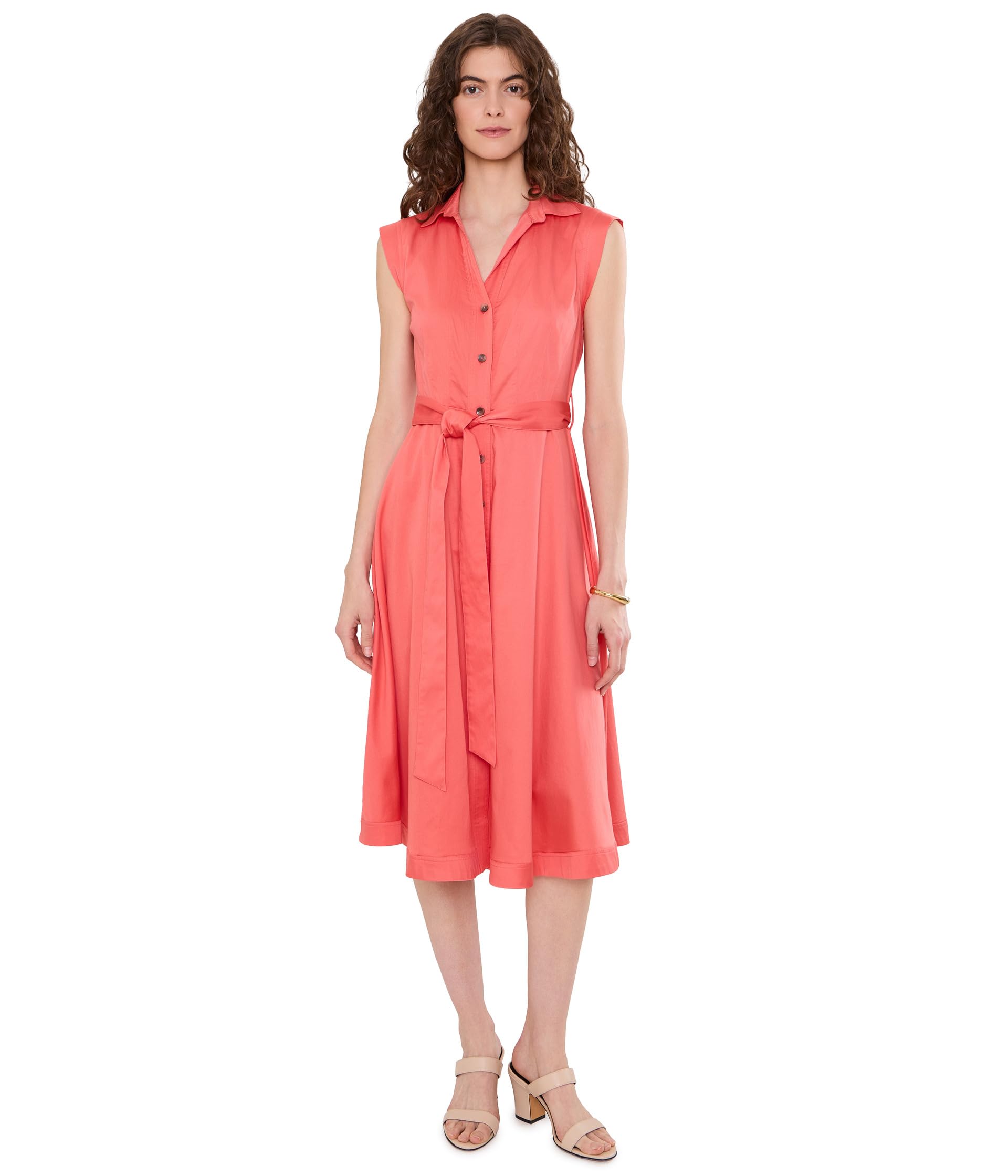 Short Sleeve Self Tie Cotton Midi A-Line