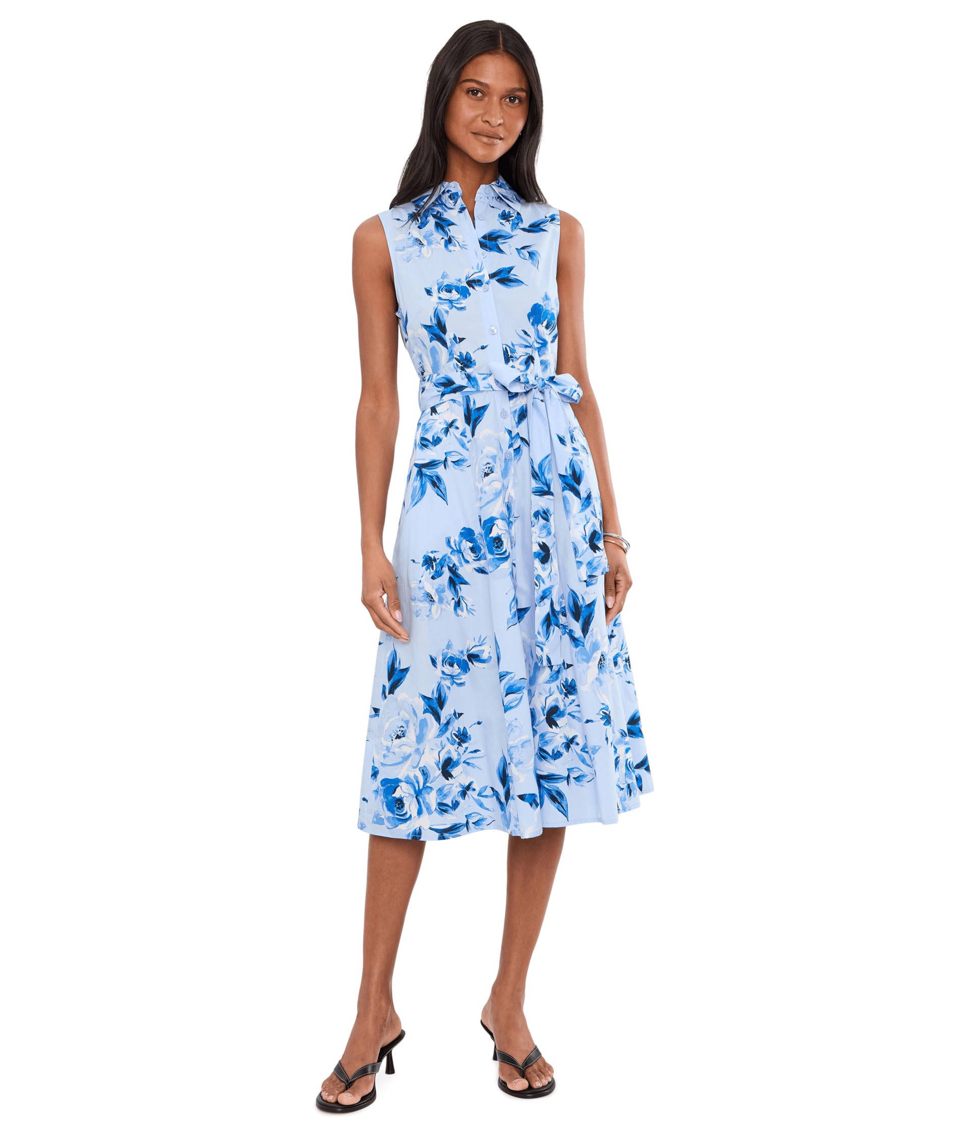 Sleeveless Self Tie Cotton A-Line Midi