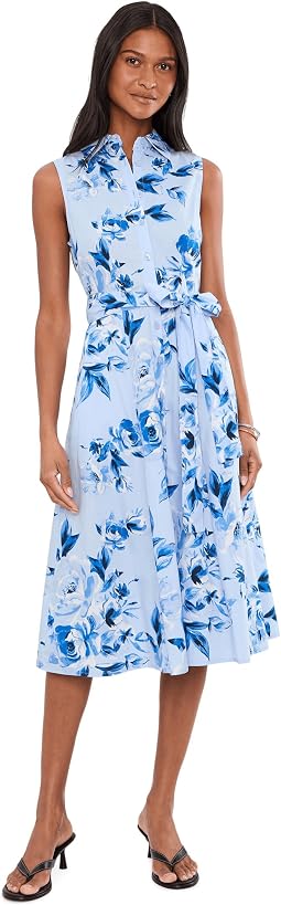 Sleeveless Self Tie Cotton A-Line Midi