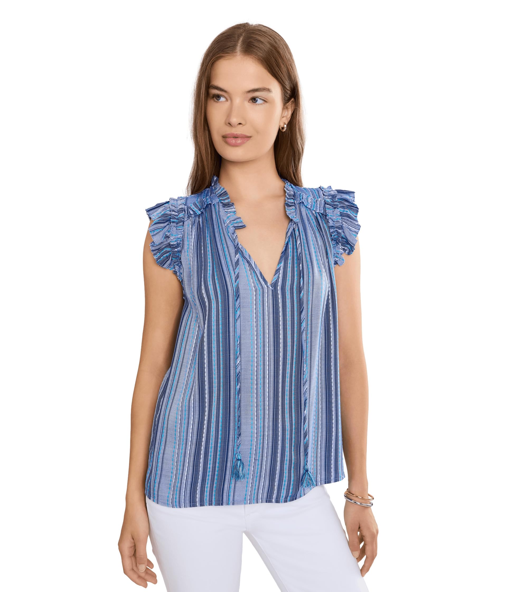 Топ Petite Flutter Sleeve Ruffled Woven