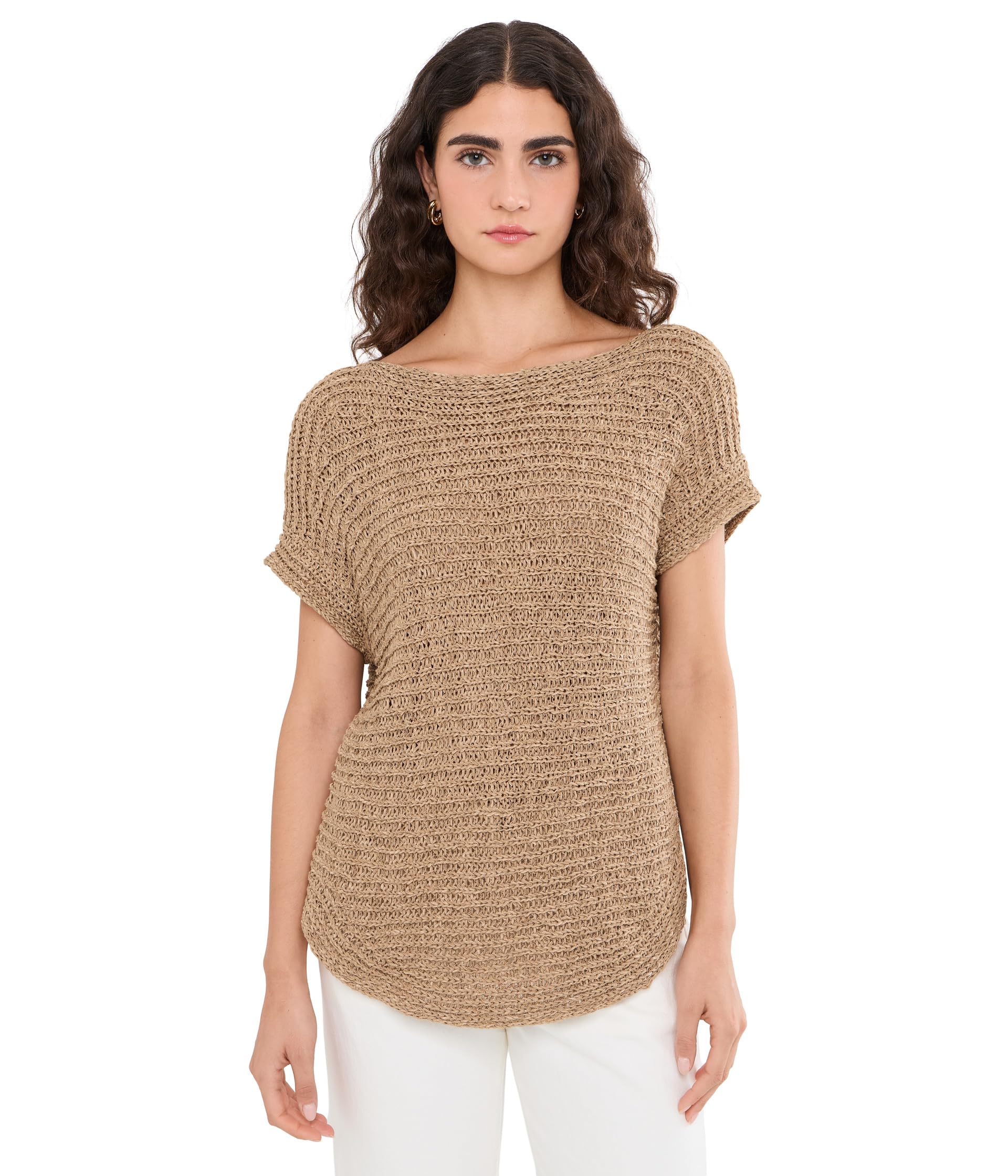 Rib-Knit Short Sleeve Sweater