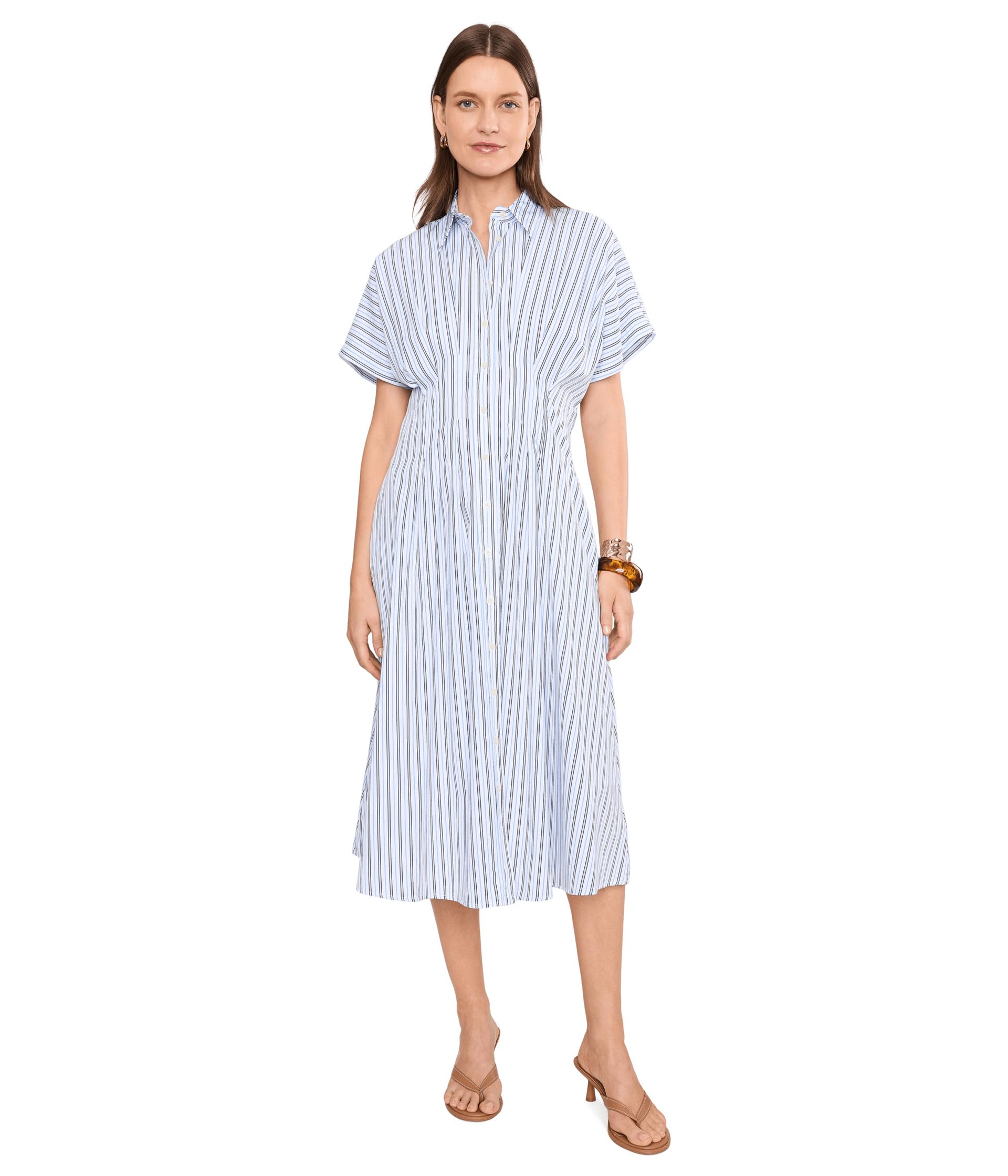 Striped Pleated Broadcloth Shirtdress