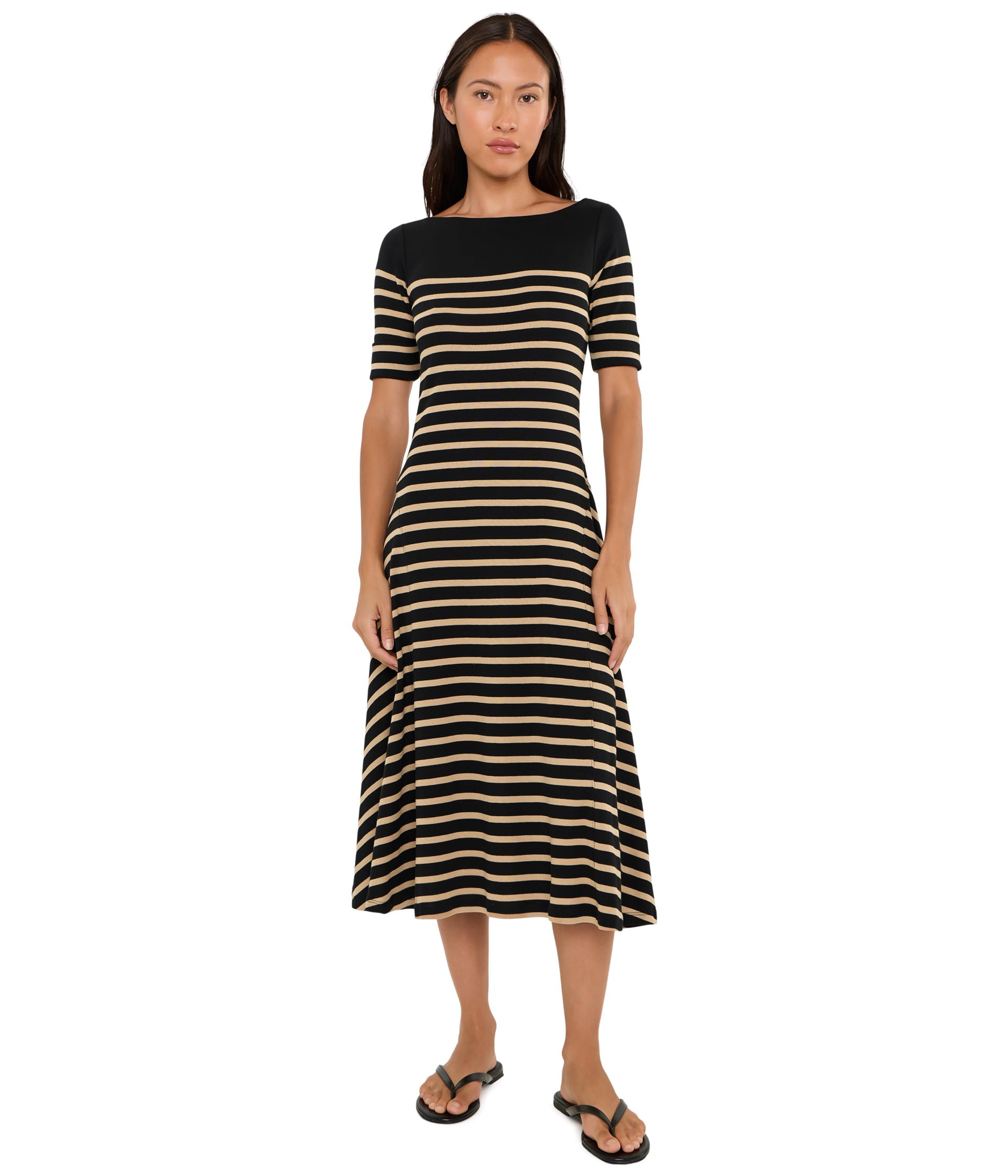 Petite Breton-Stripe Cotton Ribbed Midi Dress